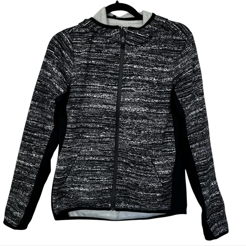 NIKE Women’s Full Zip Hoodie THERMA FIT Black/Gray/White Brushed Fleece Thumb M - Picture 1 of 15